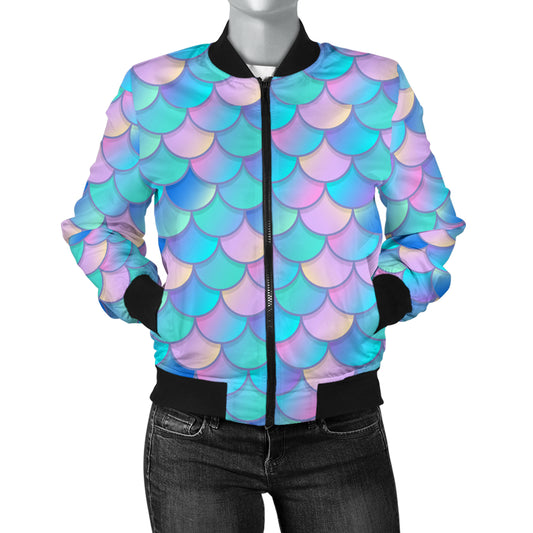 Mermaid Scales Pastel Pattern Print Design 07 Women's Bomber Jacket