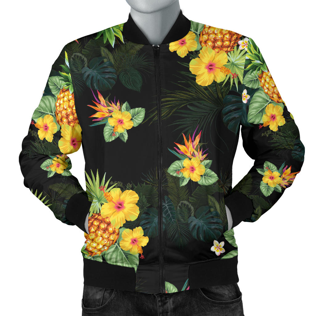 Pineapple Tropical Flower Print Pattern Men Bomber Jacket