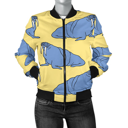Walrus Pattern Print Design 02 Women's Bomber Jacket