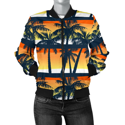 Palm Tree Pattern Print Design PT011 Women Bomber Jacket