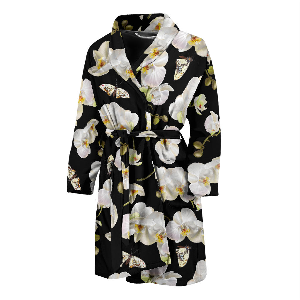 Orchid White Pattern Print Design OR011 Men Bathrobe