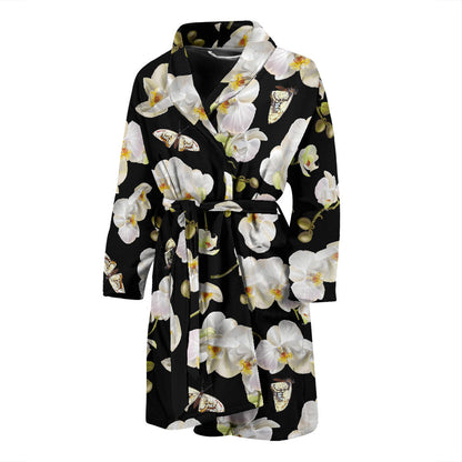 Orchid White Pattern Print Design OR011 Men Bathrobe