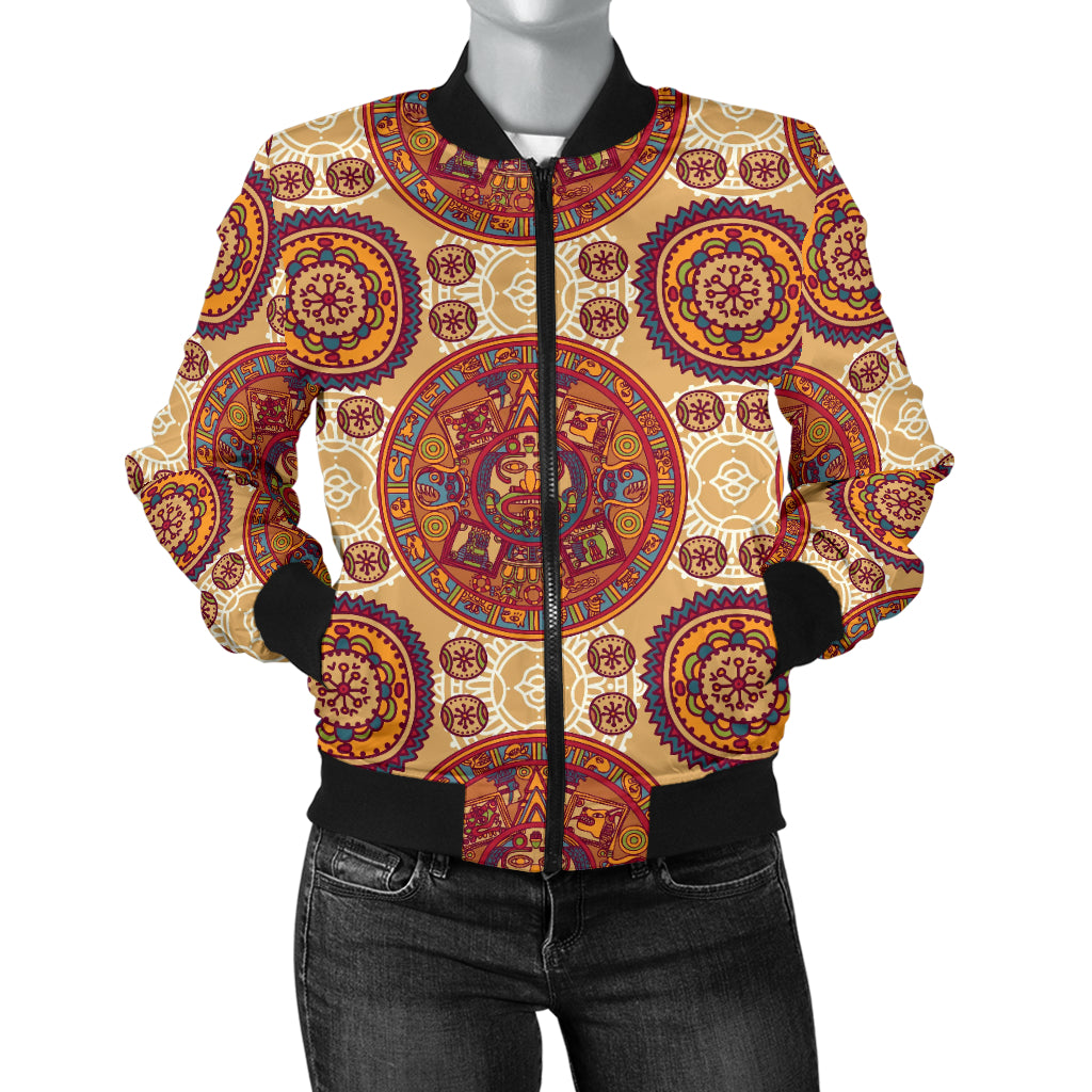 Calendar Aztec Pattern Print Design 01 Women's Bomber Jacket