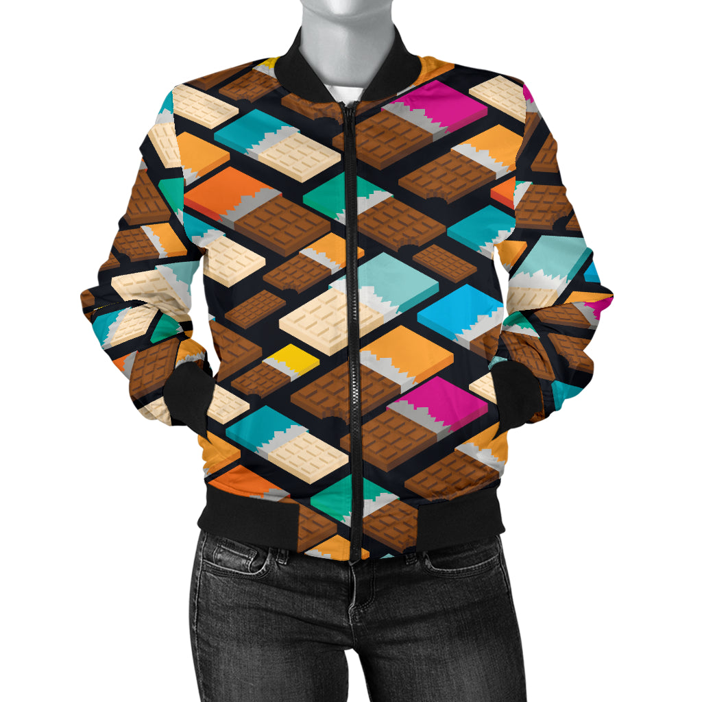 Chocolate Pattern Print Design 02 Women's Bomber Jacket
