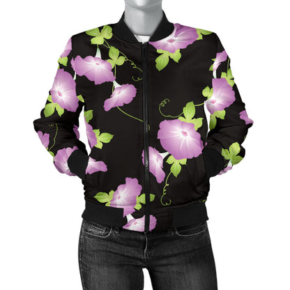 Morning Glory Pattern Print Design MG02 Women Bomber Jacket