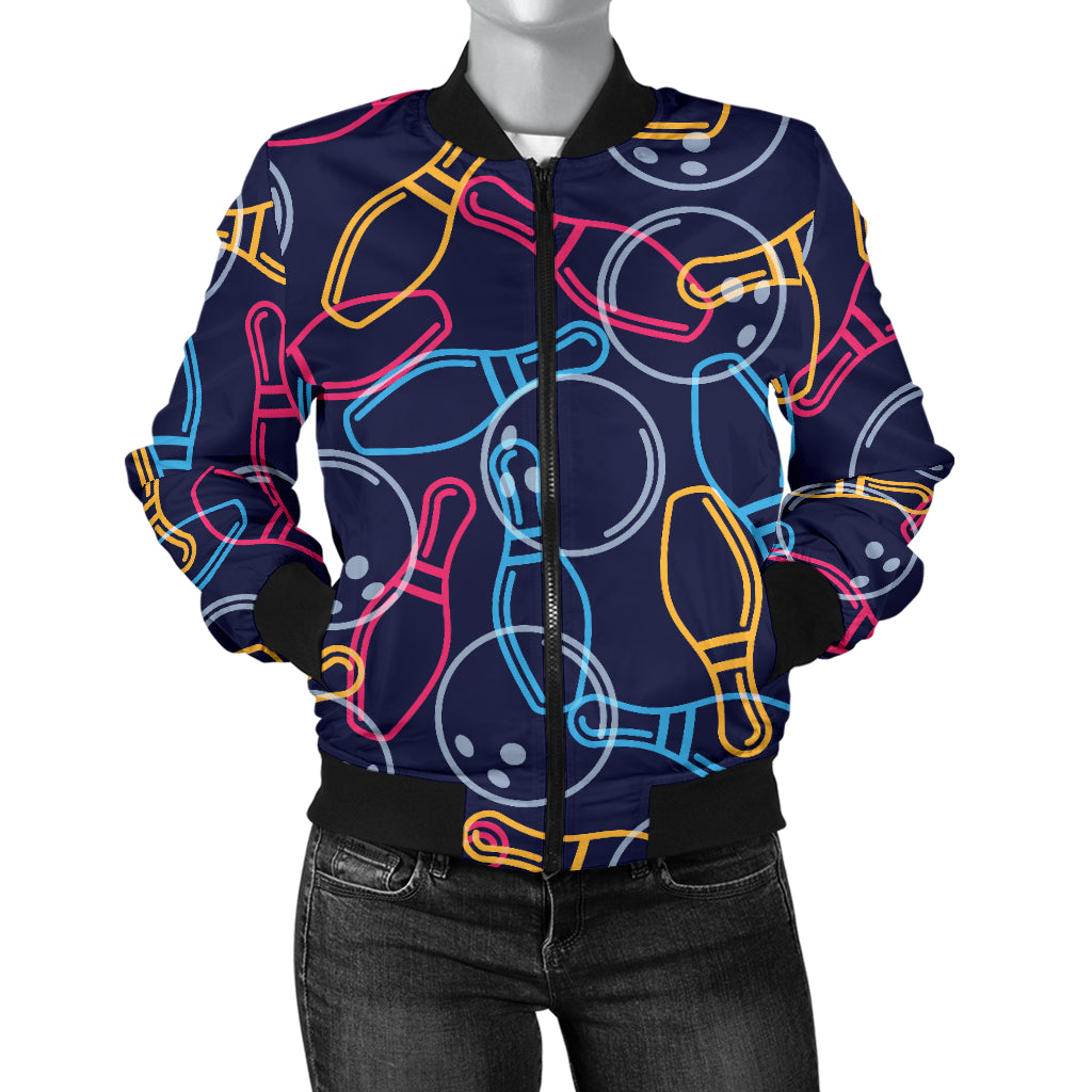 Bowling Pattern Print Design 07 Women's Bomber Jacket