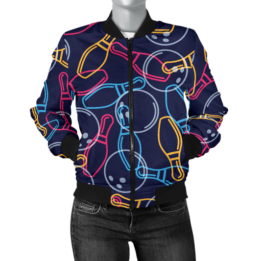 Bowling Pattern Print Design 07 Women's Bomber Jacket