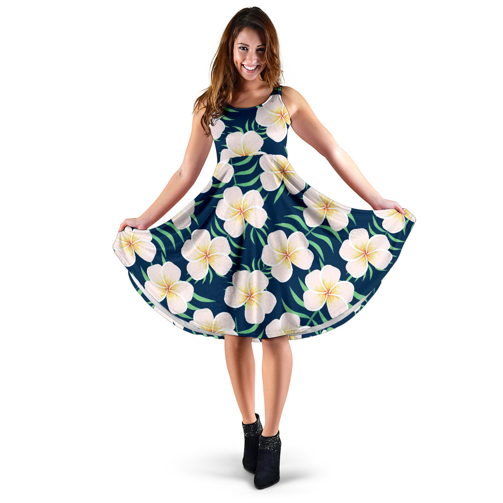 Pink Plumeria Pattern Print Design PM016 Midi Dress