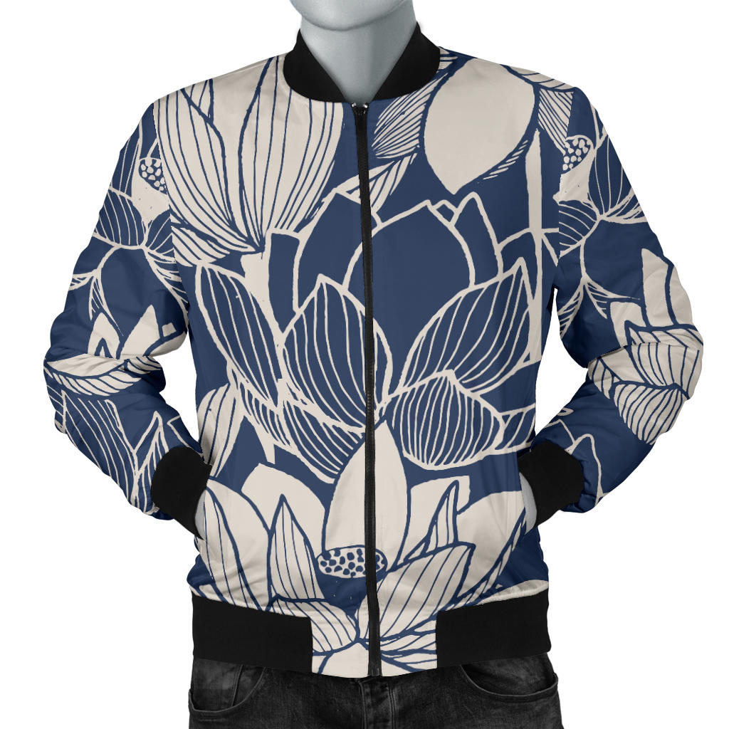 Water Lily Pattern Print Design WL04 Men Bomber Jacket