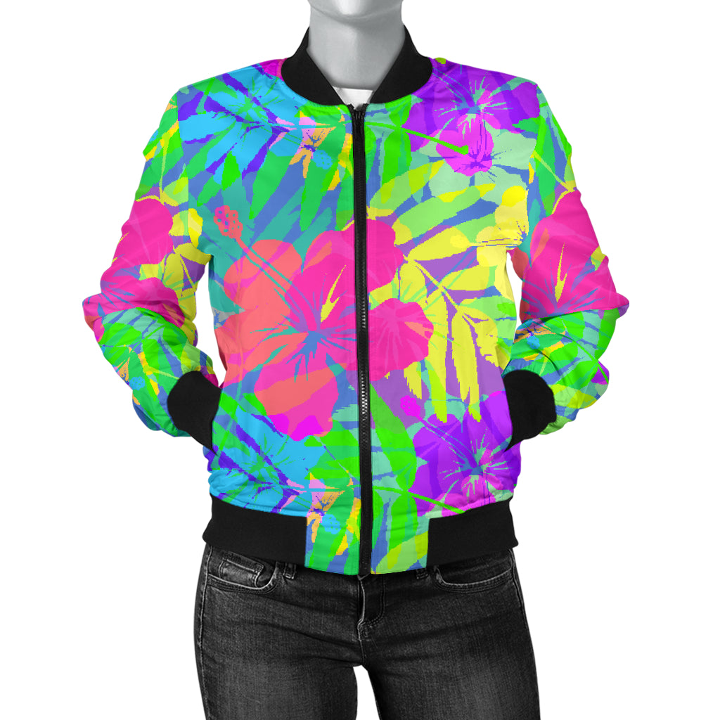 Neon Tropical Pattern Print Design A03 Women's Bomber Jacket
