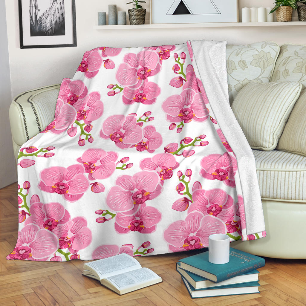 Orchid Pink Pattern Print Design OR07 Fleece Blanket