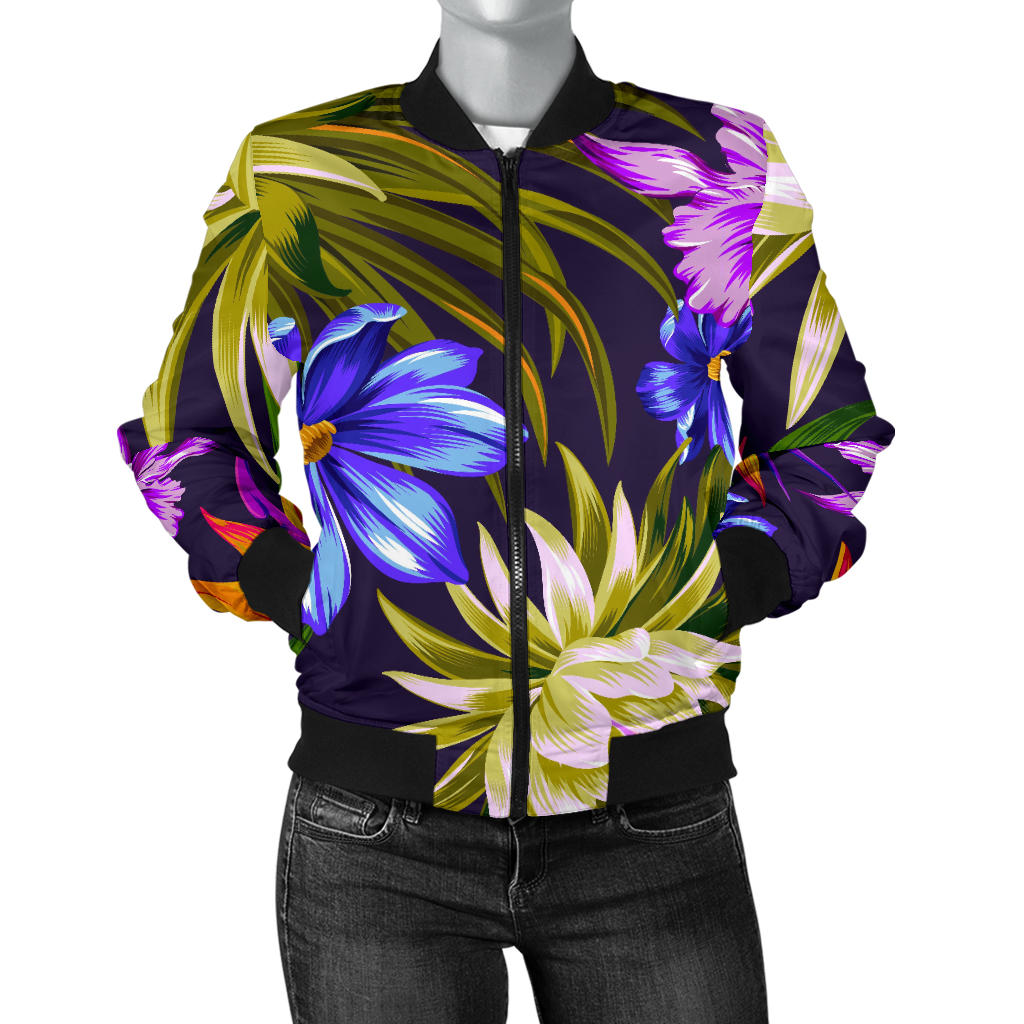 Water Lily Pattern Print Design WL08 Women Bomber Jacket