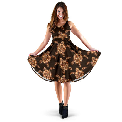 Tribal Sea Turtle Pattern Print Design T09 Midi Dress