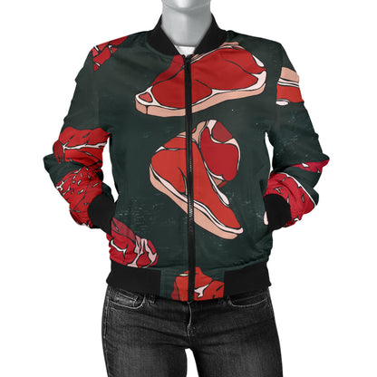 Meat Pattern Print Design 01 Women's Bomber Jacket