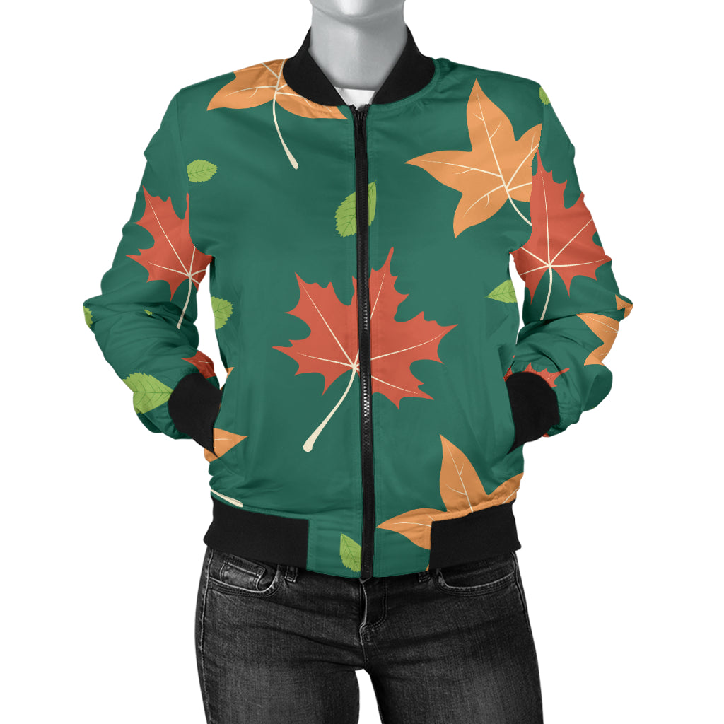 Maple Leaf Pattern Print Design 04 Women's Bomber Jacket
