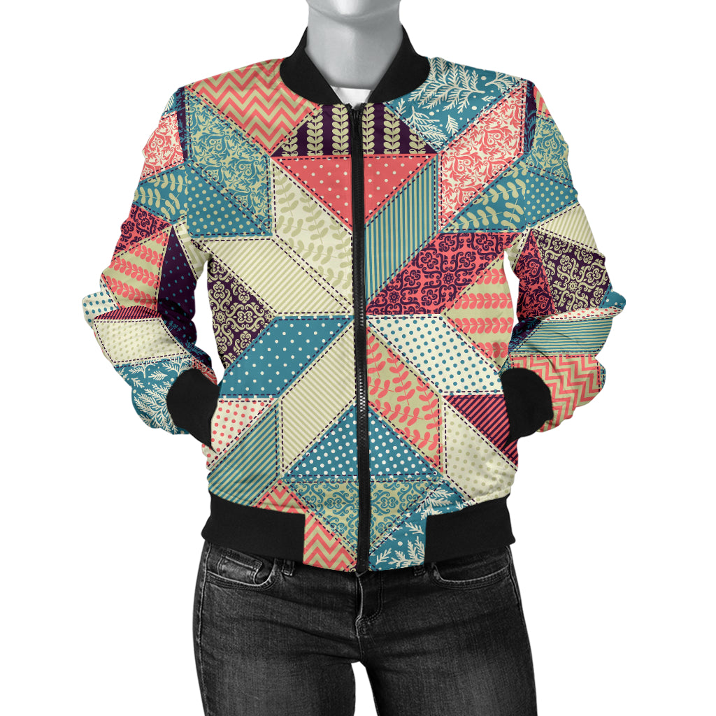 Patchwork Pattern Print Design 02 Women's Bomber Jacket
