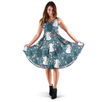 Rabbit Pattern Print Design RB013 Midi Dress