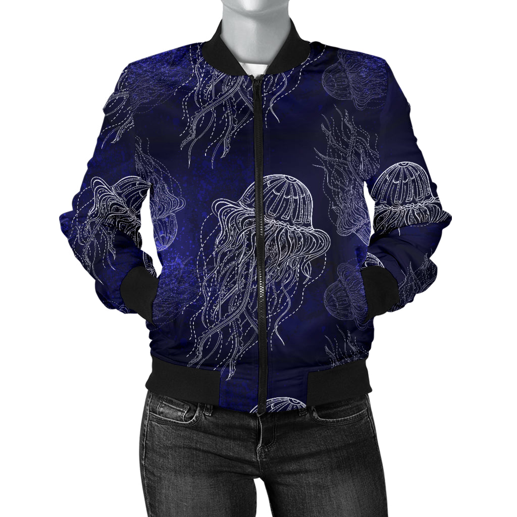 Jellyfish Pattern Print Design 02 Women's Bomber Jacket