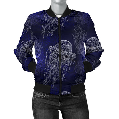 Jellyfish Pattern Print Design 02 Women's Bomber Jacket