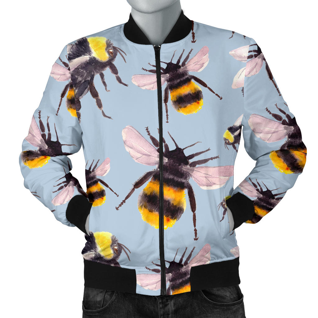 Bee Pattern Print Design BEE08 Men Bomber Jacket