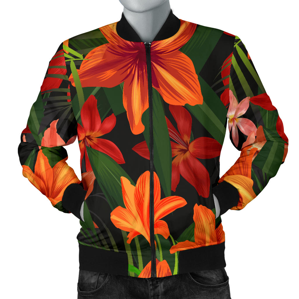 Amaryllis Pattern Print Design AL05 Men Bomber Jacket