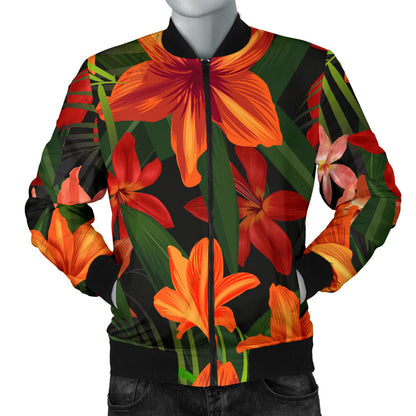 Amaryllis Pattern Print Design AL05 Men Bomber Jacket