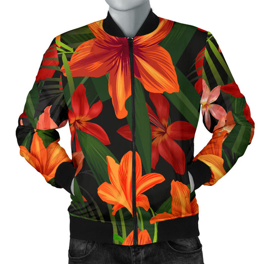 Amaryllis Pattern Print Design AL05 Men Bomber Jacket
