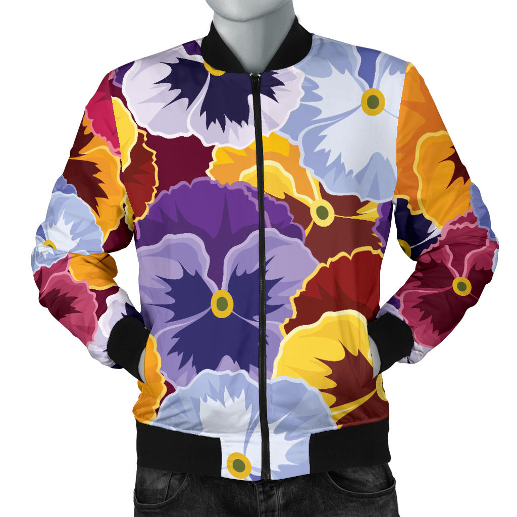 Pansy Pattern Print Design PS01 Men Bomber Jacket