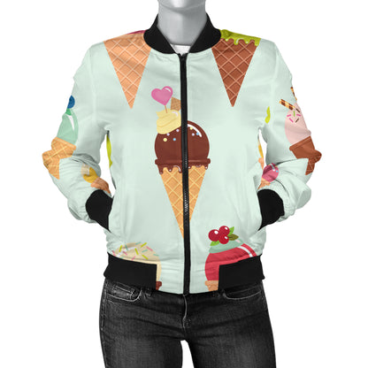 Ice Cream Pattern Print Design 03 Women's Bomber Jacket