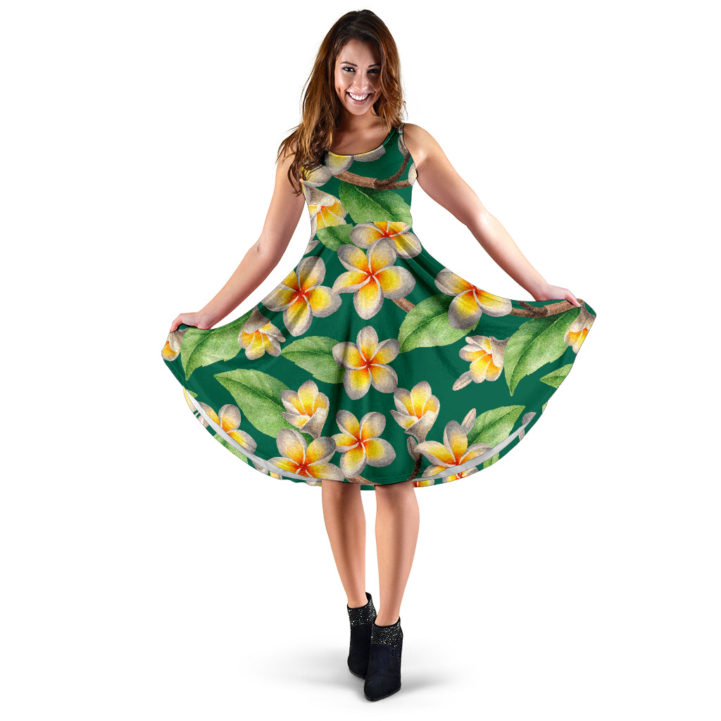 Plumeria Pattern Print Design PM07 Midi Dress