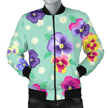 Pansy Pattern Print Design PS08 Men Bomber Jacket