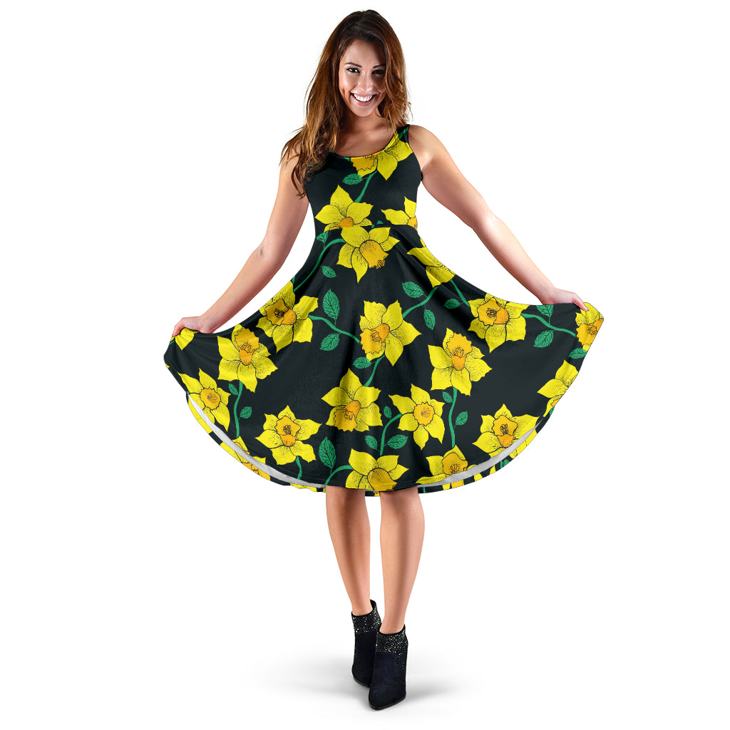 Daffodils Pattern Print Design DF03 Midi Dress