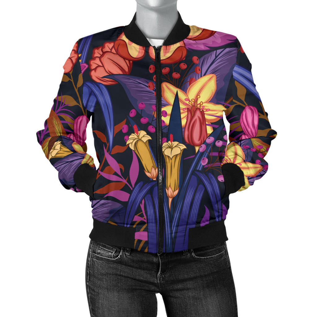 Lily Pattern Print Design LY016 Women Bomber Jacket