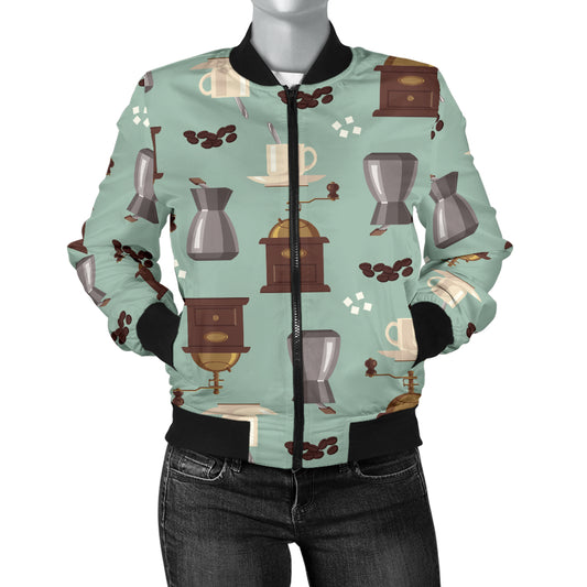 Coffee Pattern Print Design 04 Women's Bomber Jacket