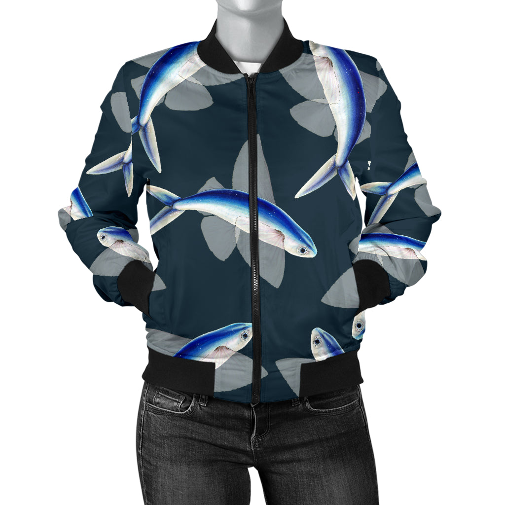 Flying Fish Pattern Print Design 04 Women's Bomber Jacket