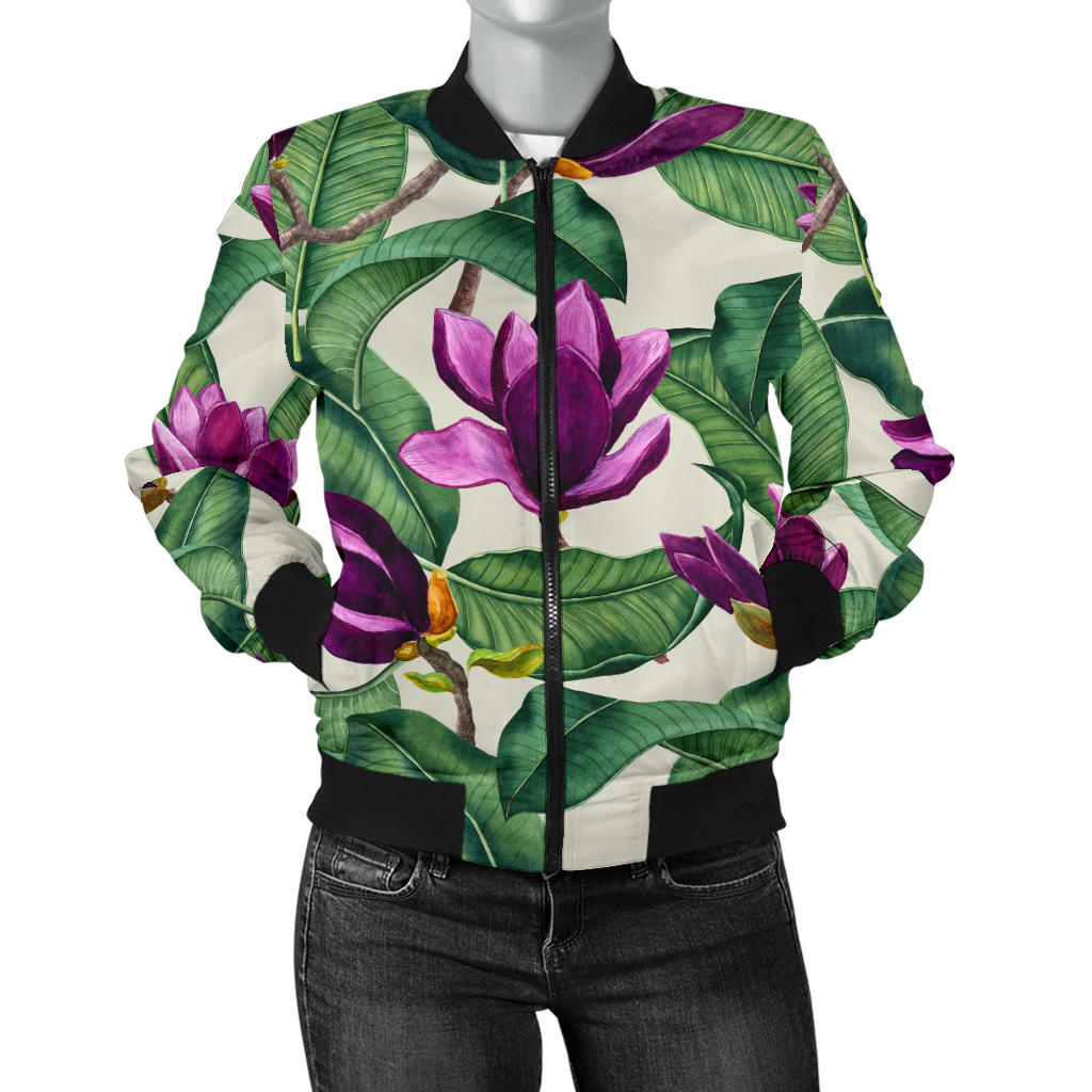 Magnolia Pattern Print Design MAG07 Women Bomber Jacket