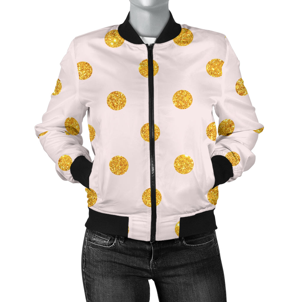 Polka Dot Gold Pink Pattern Print Design 01 Women's Bomber Jacket