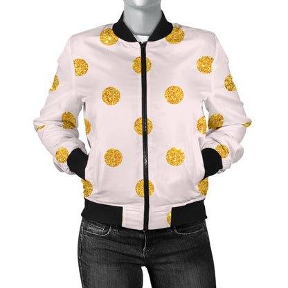 Polka Dot Gold Pink Pattern Print Design 01 Women's Bomber Jacket