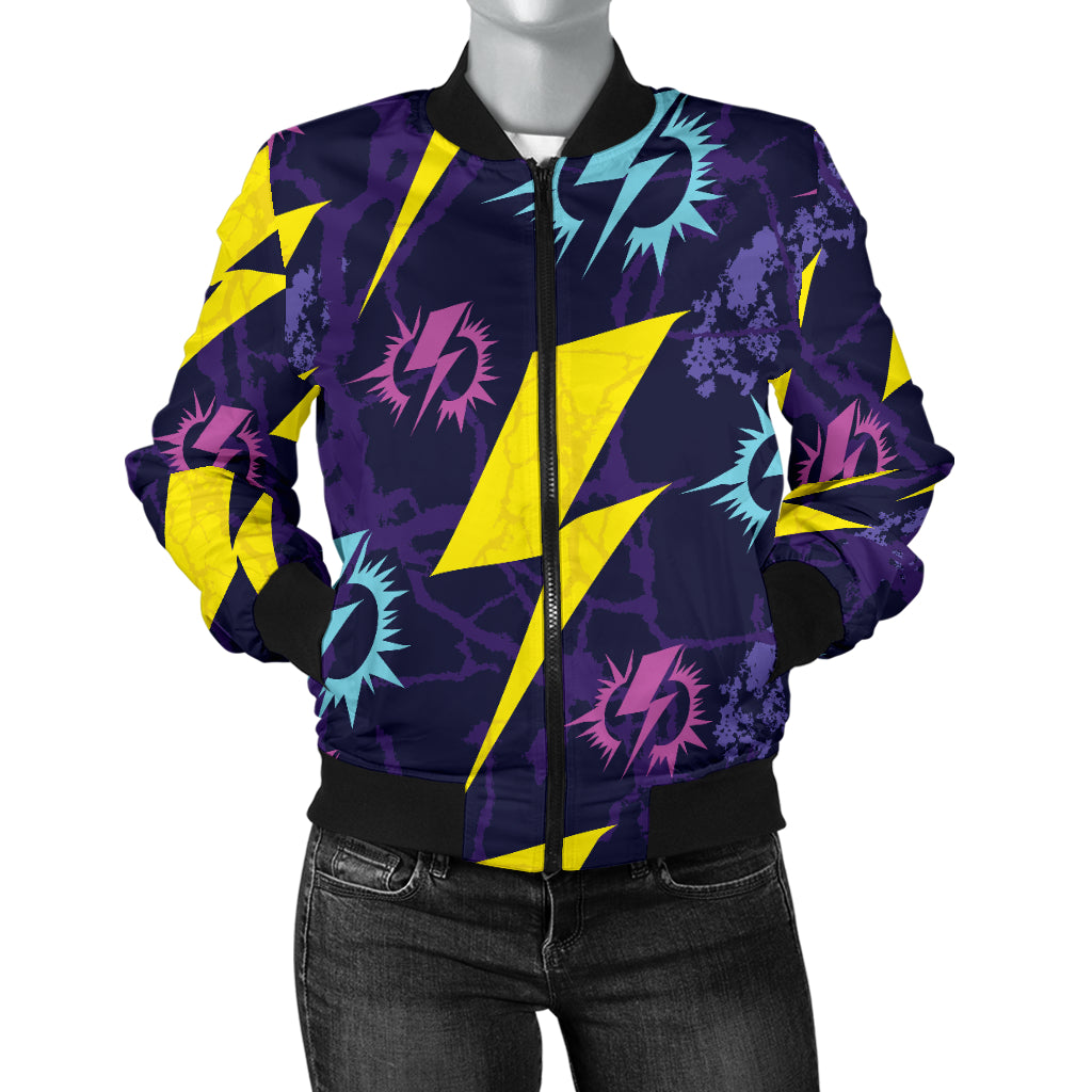 Lightning Thunder Pattern Print Design 01 Women's Bomber Jacket