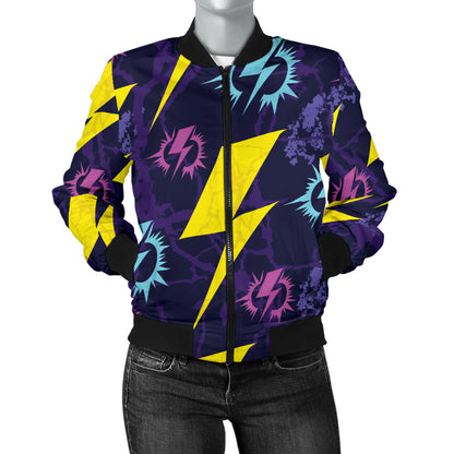 Lightning Thunder Pattern Print Design 01 Women's Bomber Jacket
