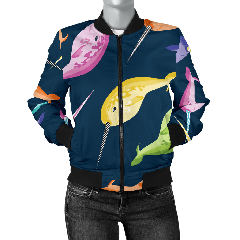 Narwhal Colorful Pattern Print Design 03 Women's Bomber Jacket