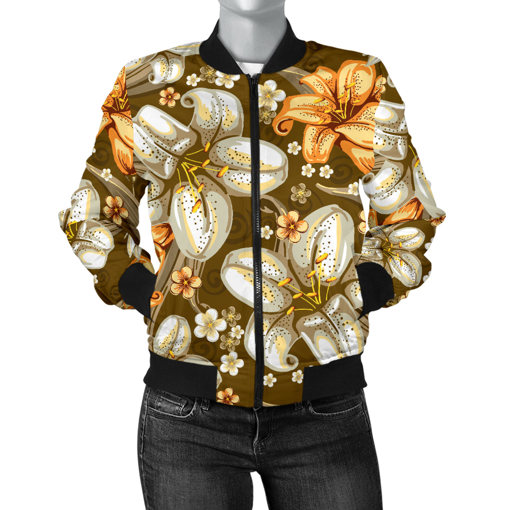 Lily Pattern Print Design 01 Women's Bomber Jacket