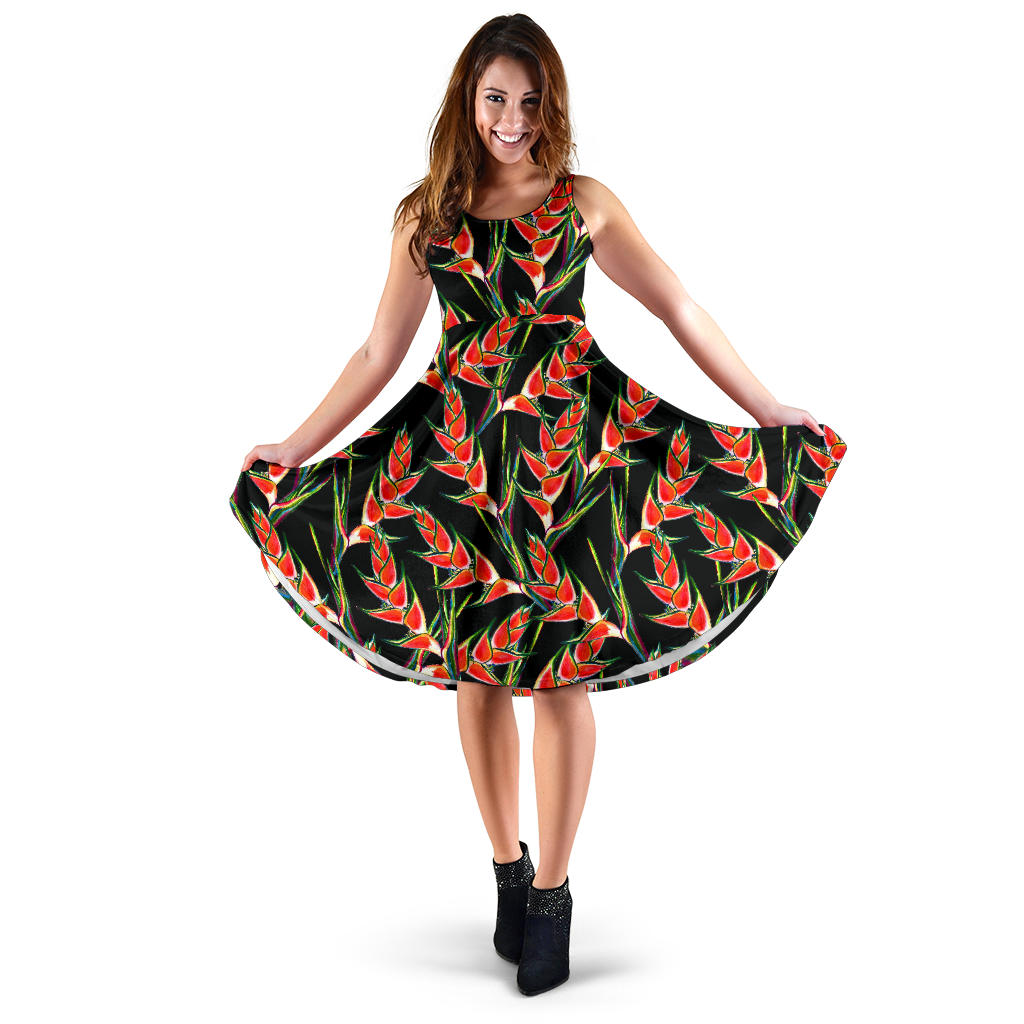 Heliconia Pattern Print Design HL010 Midi Dress