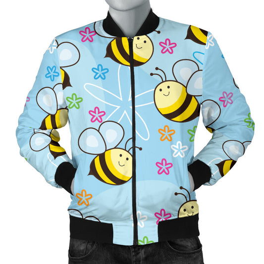 Bee Pattern Print Design BEE03 Men Bomber Jacket