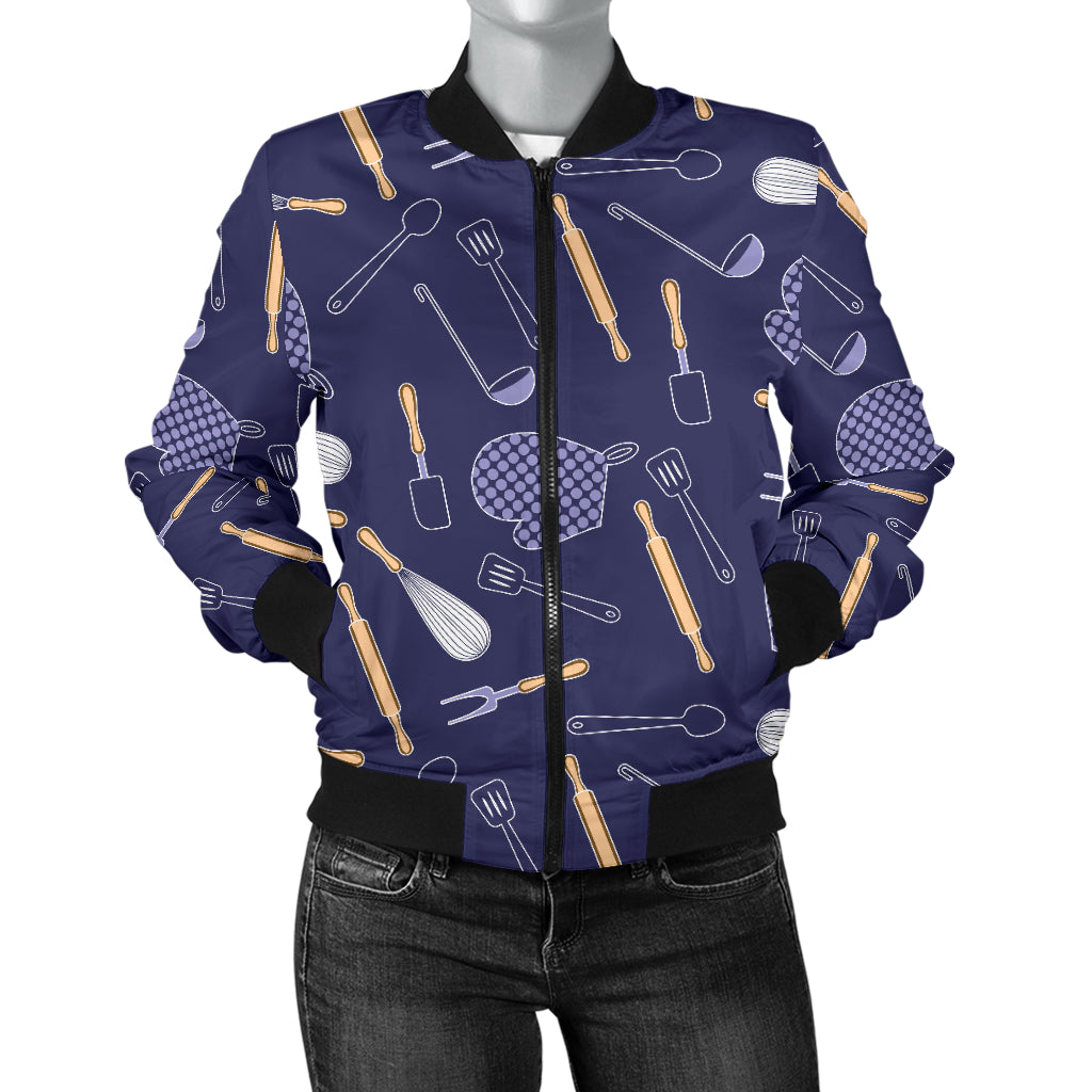 Cooking Kitchen Tools Pattern Print Design 04 Women's Bomber Jacket