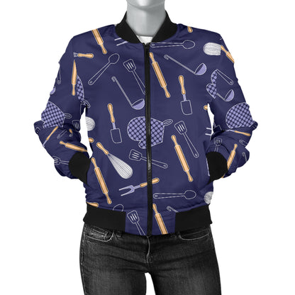Cooking Kitchen Tools Pattern Print Design 04 Women's Bomber Jacket