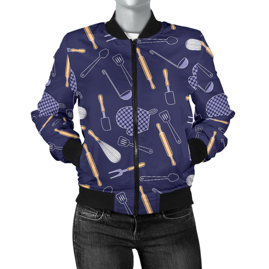 Cooking Kitchen Tools Pattern Print Design 04 Women's Bomber Jacket