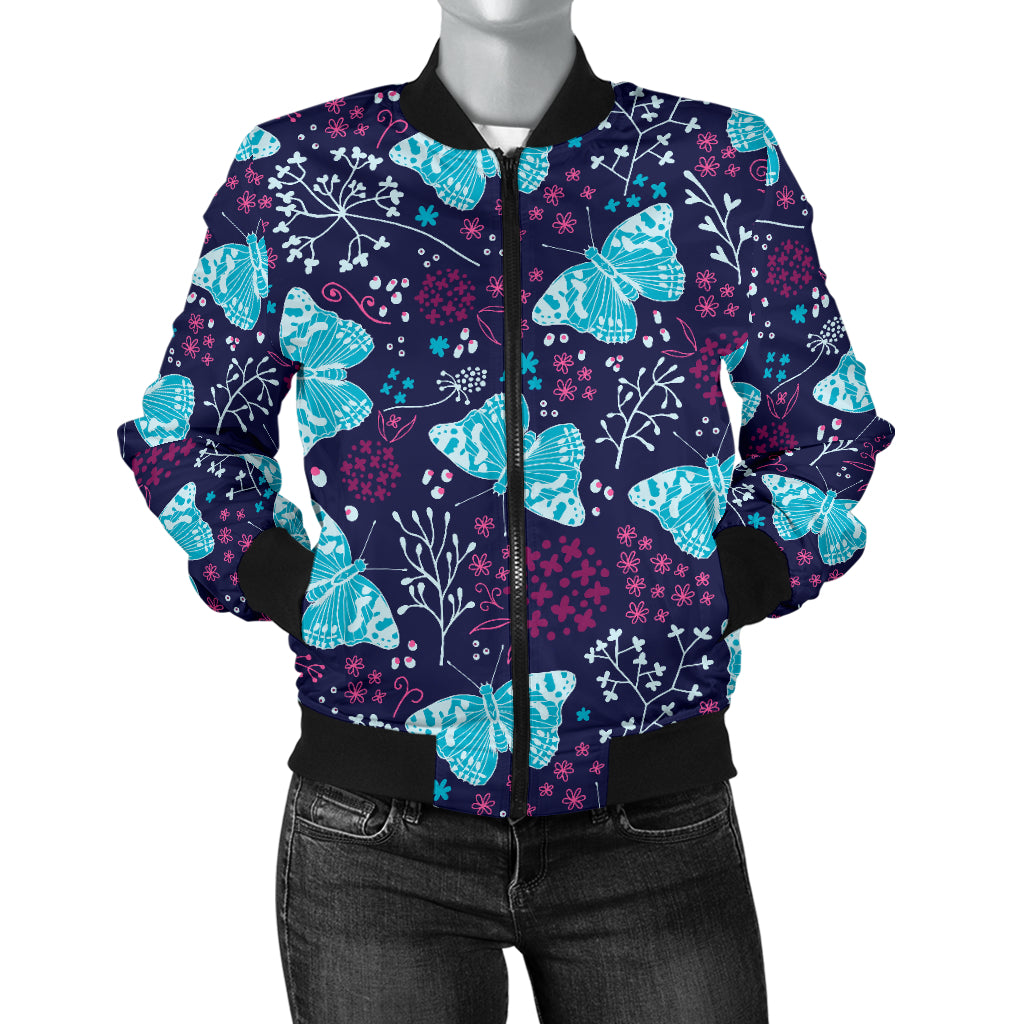 Butterfly Pattern Print Design 011 Women's Bomber Jacket