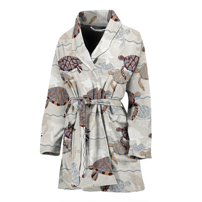 Sea Turtle Pattern Print Design T07 Women Bathrobe