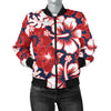 Red Hibiscus Pattern Print Design HB01 Women Bomber Jacket